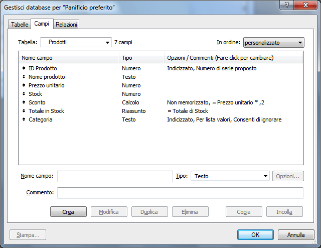 Capitolo 3 Creazione di database 64 Creazione e modifica di campi Per definire un nuovo campo è necessario assegnargli un nome e selezionare il tipo di campo.