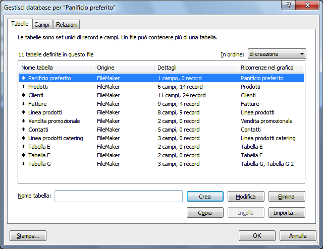 Capitolo 3 Creazione di database 76 Le opzioni della scheda Memorizzazione cambiano per un campo Contenitore.