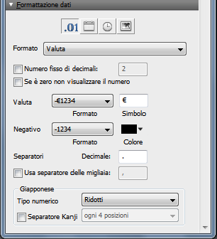 Capitolo 3 Creazione di database 98 Specificare le formattazioni dei campi contenenti numeri È possibile determinare la modalità con cui FileMaker Pro visualizza i valori nei campi Numero, nei campi