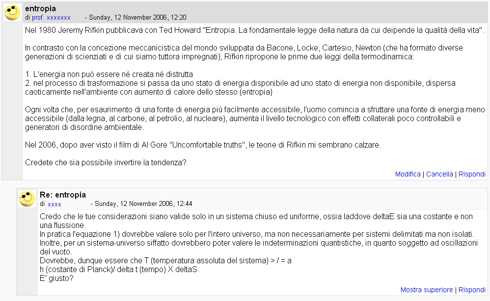 Cliccando sul nome della discussione è possibile visualizzare il testo della discussione