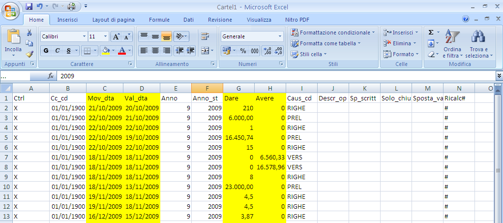 APPENDICE: COME IMPORTARE DATI DAL PROGRAMMA FALLCO 77 5. Il file excel così modificato si presenta come in figura.