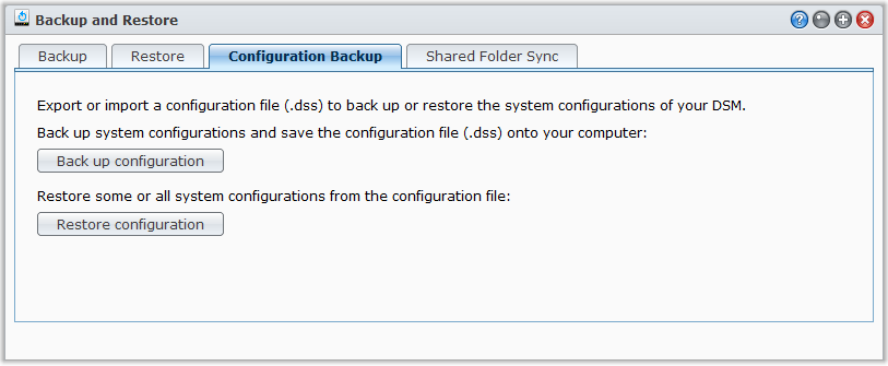 Esecuzione di attività di backup su Synology RackStation Guida dell utente di Synology RackStation Andare su Menu principale > Backup e ripristino per eseguire le attività di backup su Synology