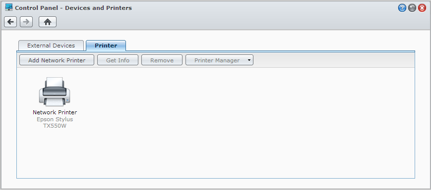 Guida dell utente di Synology RackStation Impostazione di Synology RackStation come server di stampa Andare su Menu principale > Pannello di controllo > Dispositivi e stampanti > Stampante per