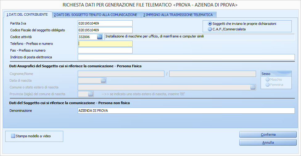 AL MOMENTO NON è POSSIBILE GENERARE IL FILE TELEMATICO.