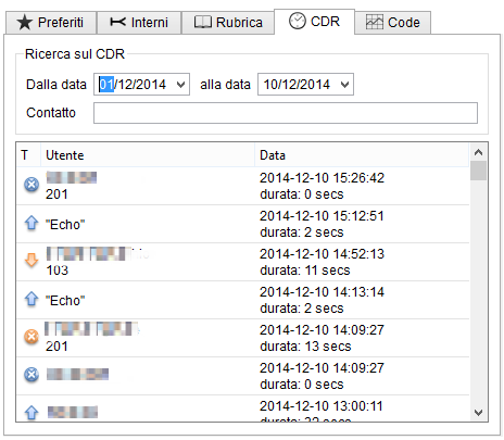 3.3.3 Call Detail Record (CDR) In Figura 15 è riportato il riquadro che mostra il log delle chiamate relative all utente locale.