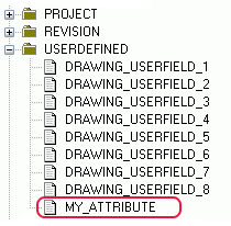 L'attributo è visualizzato nell'albero degli attributi nell'editor Template, sotto DRAWING > USERDEFINED: Attributi utente dei template alla pagina 18 Aggiunta di commenti agli attributi utente dei