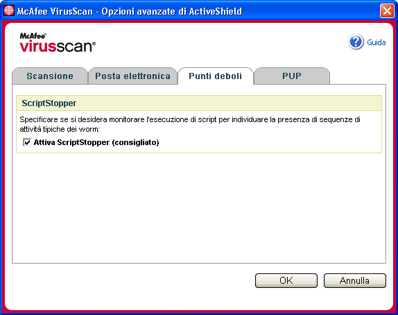 McAfee VirusScan 3 Fare clic su Attiva ScriptStopper (consigliato) quindi fare clic su OK. Figura 2-5.