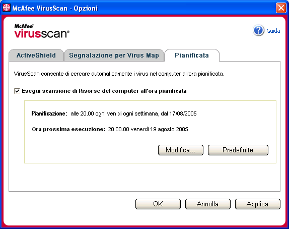 McAfee VirusScan 2 Fare clic sulla scheda Pianificata (Figura 2-11 a pagina 38). Figura 2-11.