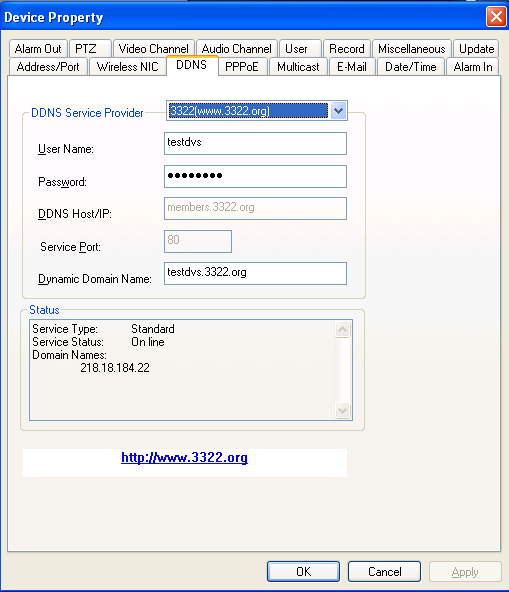 3.3.2 DDNS DDNS significa DNS dinamico, per la mappatura dell IP dinamico. Questo client software supporta 3322 e il servizio DDNS.