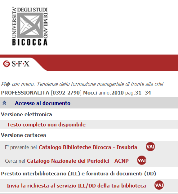 ESSPER scheda e SFX Clicca sul pulsante SFX per sapere se l articolo è consultabile in formato