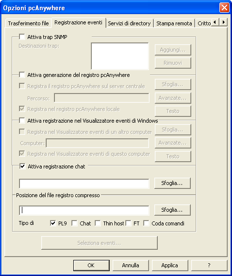 Monitoraggio e registrazione delle sessioni Monitoraggio degli eventi in Symantec pcanywhere 263 Registra il registro pcanywhere sul server centrale È necessario indicare il percorso del server e le