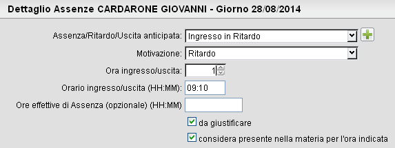 L opzione consente al docente di decidere se l assenza dovrà essere o meno giustificata.