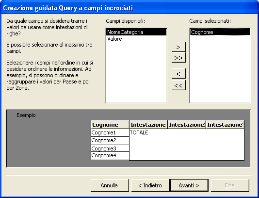 Volendo includere campi appartenenti a più tabelle e/o query, è necessario creare, precedentemente, una query che li includa o utilizzare la