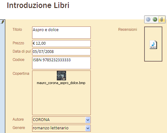 G. Pettarin ECDL Modulo 5: Basi di dati con Access 110 La maschera dei libri risistemata con il pulsante per gli allegati Notiamo che nel campo degli allegati appare l'icona corrispondente al tipo di