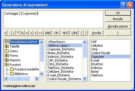 G. Pettarin ECDL Modulo 5: Basi di dati con Access 126 La funzione Conteggio Nella casella di espressione appare la formula Conteggio («espr»).