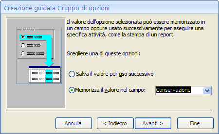 G. Pettarin ECDL Modulo 5: Basi di dati con Access 130 Creazione guidata: terzo passaggio Adesso devi specificare il valore da associare ad ogni opzione.