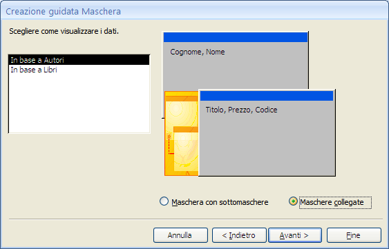 G. Pettarin ECDL Modulo 5: Basi di dati con Access 157 Se selezioni In base a Libri, non essendoci più il legame con la tabella principale, i dati saranno visualizzati come in una generica maschera.