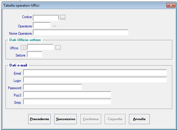 CONFIGURAZIONE OPERATORI inserimento gestione tabelle tabelle operative FATTURAZIONE ELETTRONICA TABELLA OPERATORI PROTOCOLLO La funzione consente di associare all operatore che accede al bilancio le