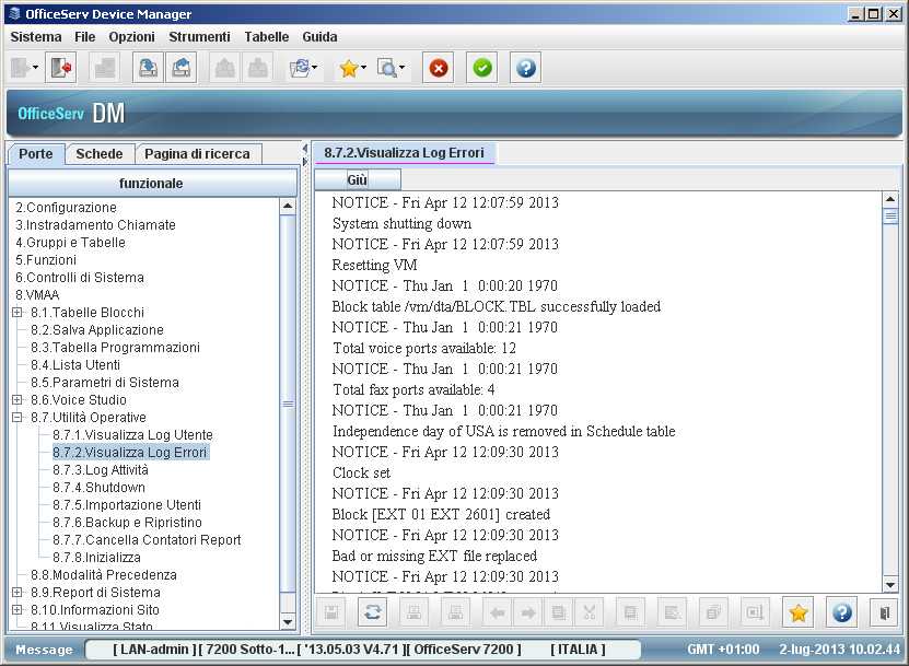 Guida Utente OfficeServ DM Cap. 6 Programmazione del servizio Voice Mail Visualizza Log Errori [8.7.