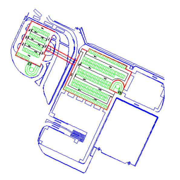 CAPITOLO 4 Questa raffigurazione indica il piano-tipo del parcheggio ipotizzato, contraddistinto dalle seguenti caratteristiche tecniche: - gli stalli disegnati sono in tutto 248, di cui 196 nell