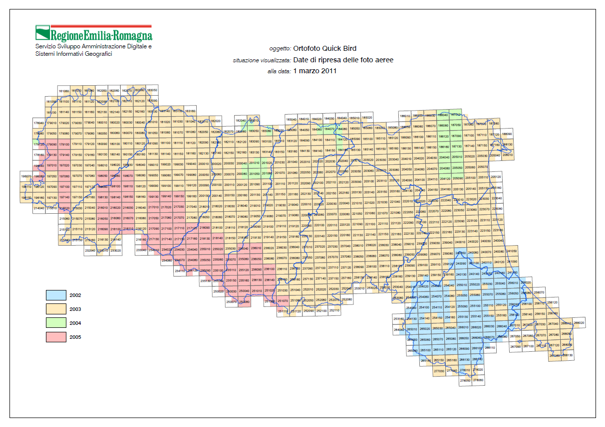 Scheda riepilogativa database uso del suolo 2003 Fonte informativa utilizzata immagini pancromatiche satellitari Quickbird con pixel 60 cm Anni di ripresa dal 2002 al 2005, in prevalenza 2003 Livelli