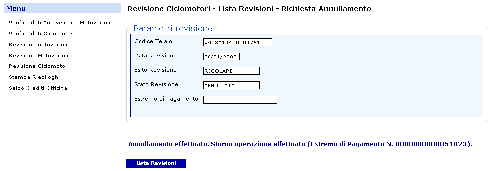 annullamento o tornare alla lista revisioni (cfr.