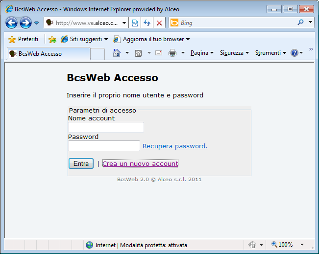 2. ACCESSO AL SISTEMA L accesso al sistema avviene collegandosi con un browser all URL dedicato al servizio BcsWeb.