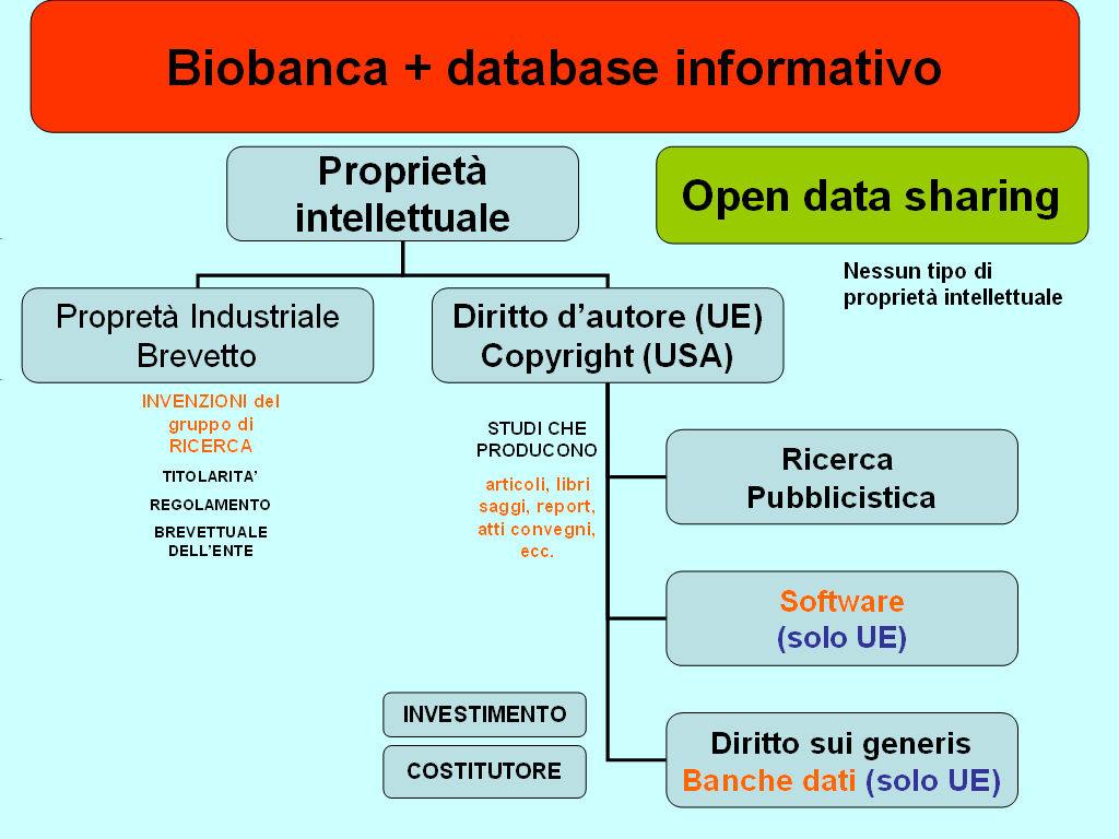 A. De Robbio, A. Corradi, Biobanche in bilico tra proprietà privata e beni comuni Figura 4: Mappa concettuale 3: dalla proprietà fisica alla proprietà intellettuale (industriale o copyright).