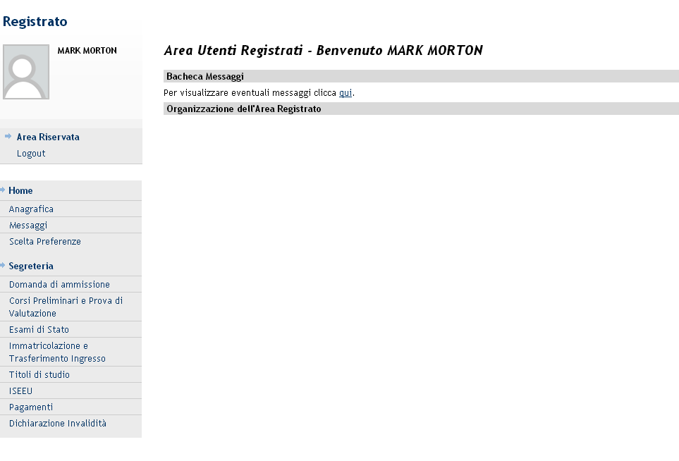 Modifica dati di residenza A questo punto sei entrato nella tua area riservata; per verificare i recapiti, seleziona dal menù