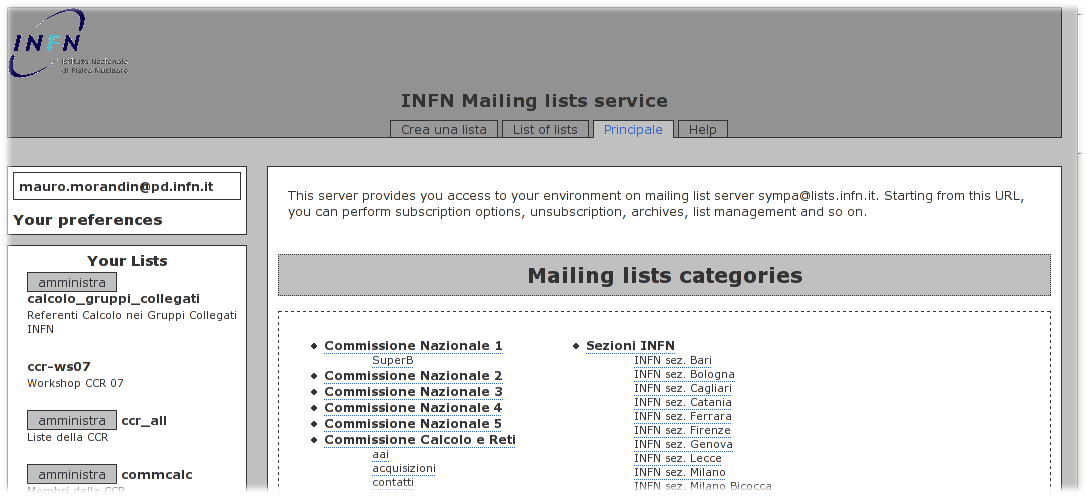 gestione mailing list/forum server al CNAF basato su uno strumento completo e versatile (Sympa) accessibile