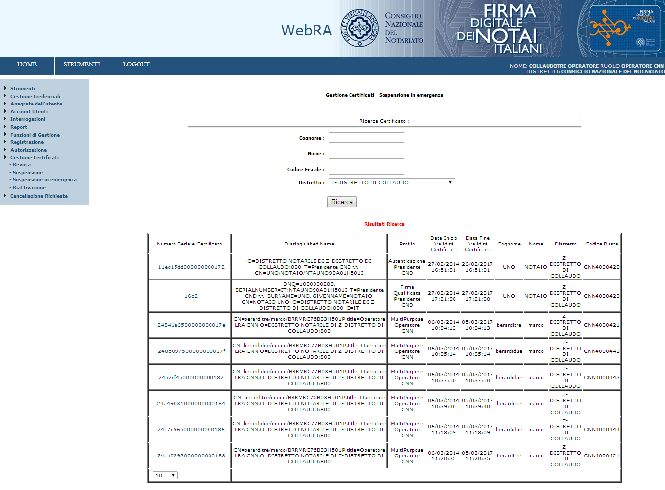 Figura 101 - Pagina Sospensione in emergenza Ricerca Utenti 2.