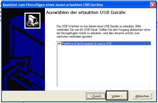 Connettere il dispositivo Usb ed attendere che venga visualizzato nella finestra di dialogo.