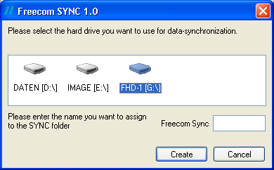 Creazione di una nuova cartella SYNC 4. Nella finestra seguente viene richiesto di selezionare il drive che si desidera utilizzare per la sincronizzazione.