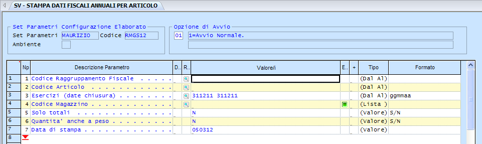 Si esegue l elaborato G2 con i seguenti parametri: Figura 8.7-III (RQF00MFM/WGT1CTL) Risultato del processo di adeguamento : Cod. Mag. Raggrup.