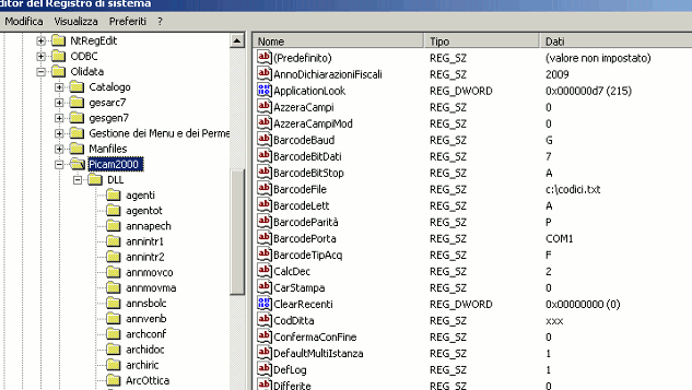 GESTIONE DEL POSTO DI LAVORO In Picam per Posto di Lavoro s intendono tutte quelle impostazioni, sia del menu, sia delle procedure, che normalmente sono memorizzate nel registro di configurazione di