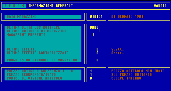 INFORMAZIONI GENERALI Questo programma viene utilizzato per controllare una serie di parametri del magazzino; in condizioni normali di lavoro nessuno di questi parametri deve essere modificato; il