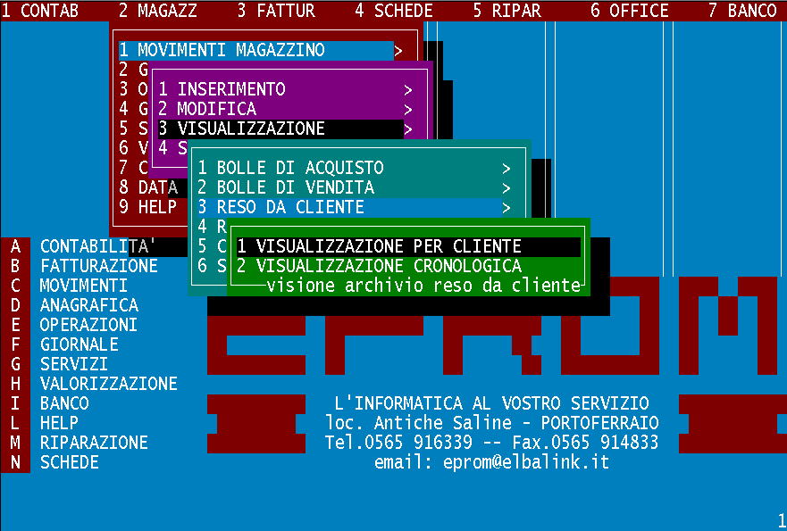 VISUALIZZAZIONE ARCHIVIO BOLLE DI RESO DA CLIENTE L'archivio delle bolle di reso merce da cliente