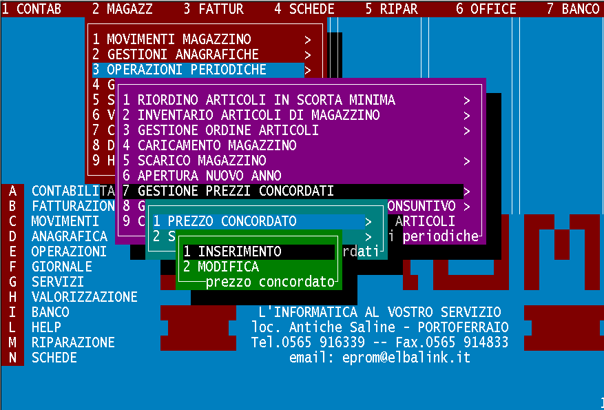 PREZZO CONCORDATO INSERIMENTO PREZZI CONCORDATI Questo programma consente la definizione di prezzi speciali concordati con un determinato cliente, relativi a particolari articoli di magazzino.