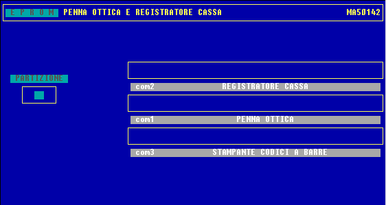 PENNA OTTICA E REGISTRATORE DI CASSA Se al sistema sono collegati dei registratori di cassa o dei dispositivi di lettura di codici a barre, deve essere utilizzato questo programma per definire quali