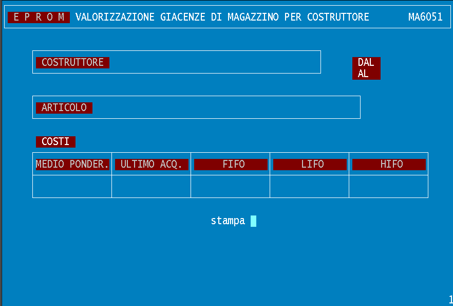 VALORIZZAZIONE PER COSTRUTTORE VALORIZZAZIONE PER CATEGORIA MERCEOLOCIGA VALORIZZAZIONE PER CODICE ARTICOLO VALORIZZAZIONE PER FORNITORE Il funzionamento di questi programmi e' del tutto simile: