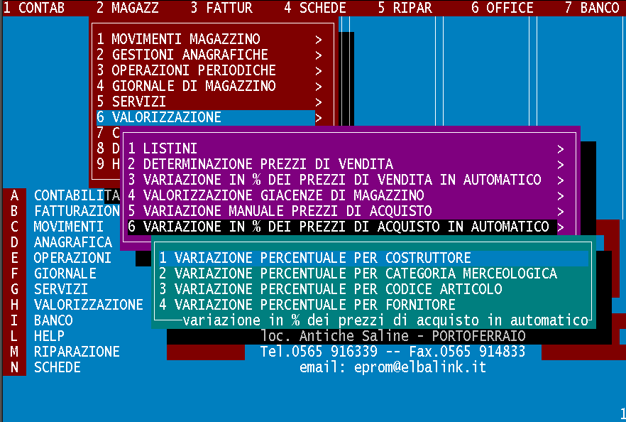 VARIAZIONE IN PERCENTUALE DEI PREZZI DI ACQUISTO IN AUTOMAT1CO In questa sezione sono raccolti una serie di programmi che consentono