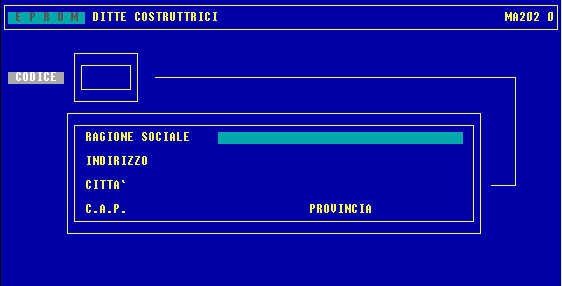 ANAGRAFICA DITTE COSTRUTTRICI Questo programma consente di inserire, modificare o annullare le informazioni registrate nell'archivio delle ditte costruttrici.