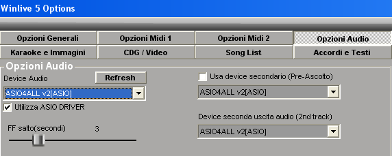 Modalità d uso Abilitare la riproduzione dei midi filese tramite il synth interno Per attivare la resa sonora midi in modalita synth,nella schermata Opzioni Opzioni andare su Opzioni Midi 1 1 e
