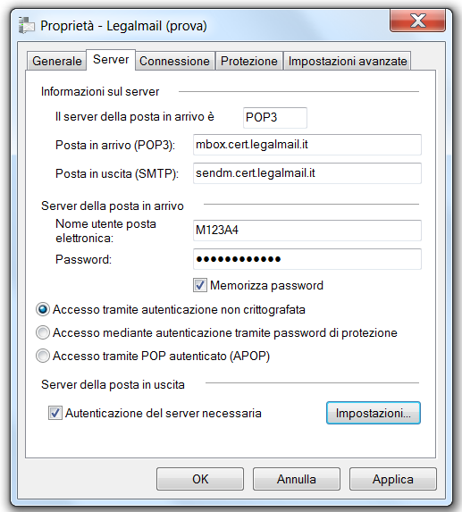 Configurazione PEC su Windows Live Mail Selezionare nuovamente l account e cliccare su