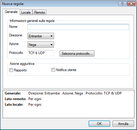 4.2.4.1 Creazione di nuove regole Durante l installazione di una nuova applicazione con accesso alla rete o in caso di modifica di una connessione esistente (lato remoto, numero di porta e così via),