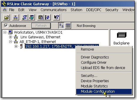 Configurazione di un modulo di comunicazione EtherNet/IP per il funzionamento in rete Capitolo 3 Impostazione dell indirizzo IP di rete con il software RSLinx Per usare il software RSLinx per
