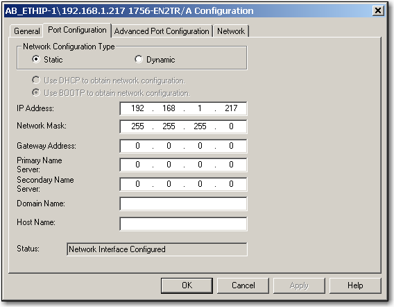 Capitolo 3 Configurazione di un modulo di comunicazione EtherNet/IP per il funzionamento in rete 4. Fare clic sulla scheda Port Configuration. 5.