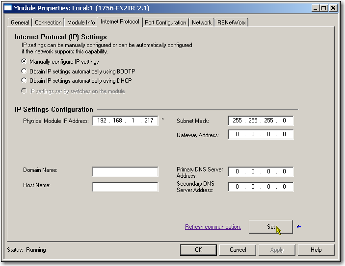 Capitolo 3 Configurazione di un modulo di comunicazione EtherNet/IP per il funzionamento in rete Impostazione dell indirizzo IP di rete con l ambiente Studio 5000 Per usare l ambiente Studio 5000 per
