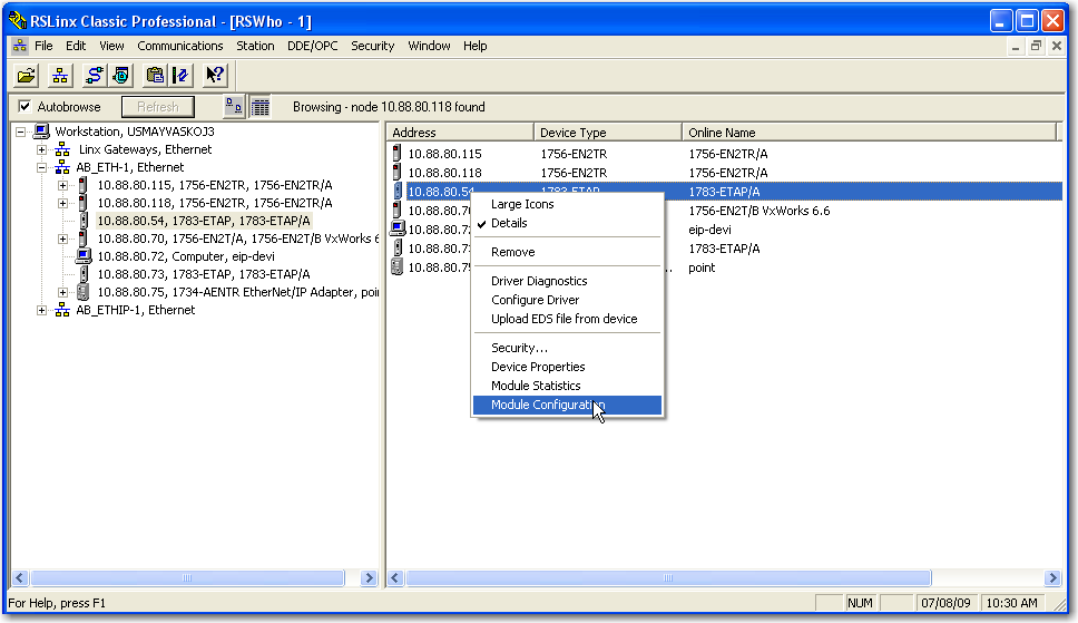 Configurazione di un supervisore su una rete ad anello a livello di dispositivi Capitolo 4 Configurazione e abilitazione di un supervisore di anello nel software RSLinx Classic A seconda della
