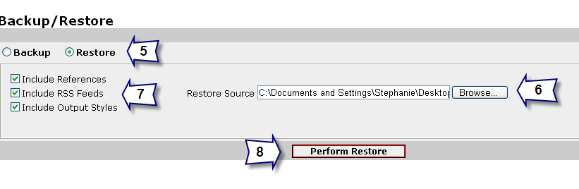 Task 13 Backup e ripristino dell'account 1. Selezionare Tools, Backup/Restore (Strumenti, Backup/Ripristino). 2. Per impostazione predefinita sono selezionate tutte le opzioni di backup.